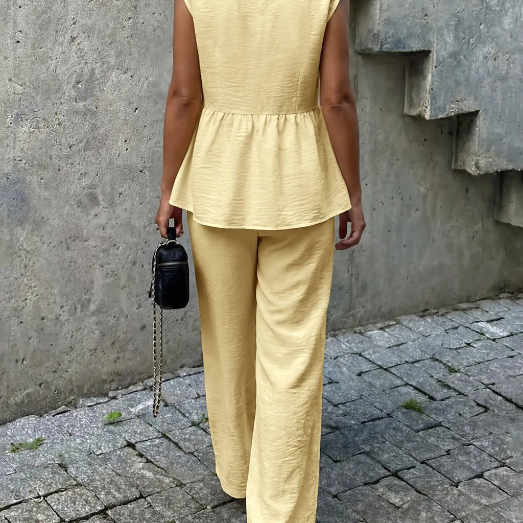 Ensemble SALOMÉ gilet péplum et pantalon large vue de dos - MILESI