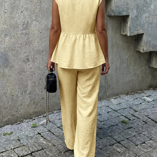 Ensemble SALOMÉ gilet péplum et pantalon large vue de dos - MILESI