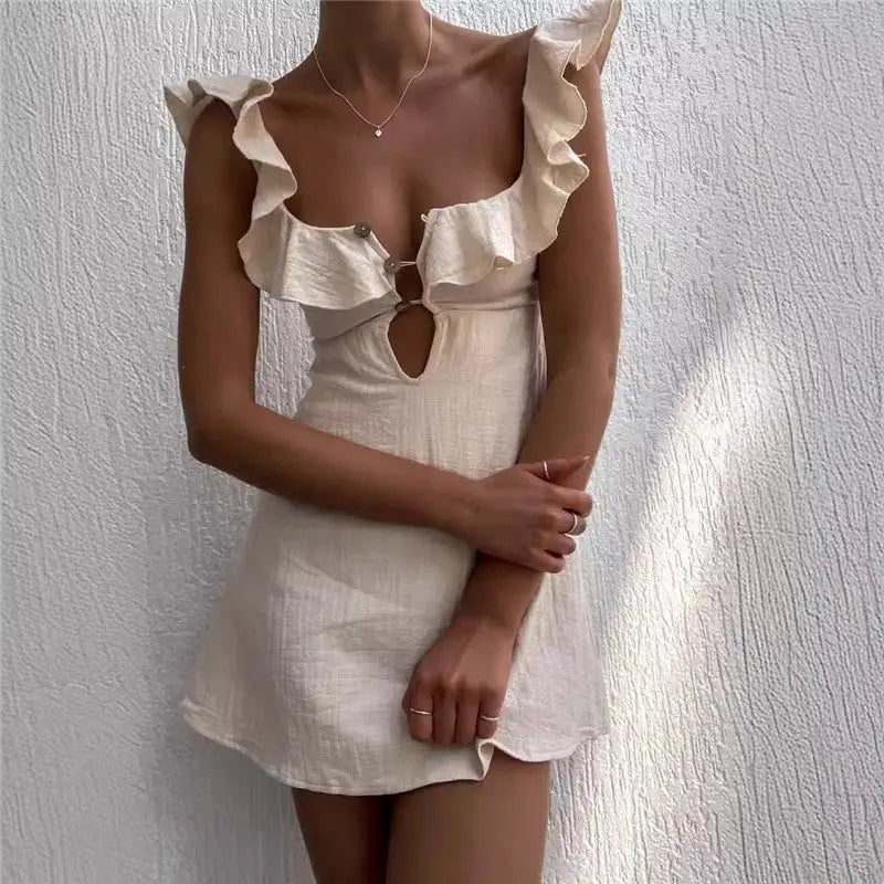 Robe ALMA mini légère bordures volantes effet feuille vue de dos - MILESI